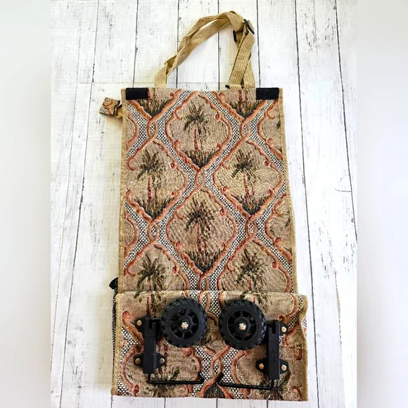 Vintage Bovano USA Fold up Collapsible Rolling Travel Bag Suitcase Palm Trees - Picture 8 of 15